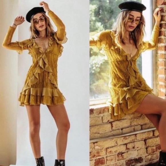 NWOT For Love Lemons Daphne Chartreuse Dress M - Picture 7 of 9